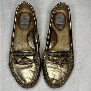 Frye Reagan Campus Driver Metallic Gold Leather Loafer 6.5